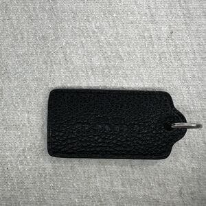 2.5" COACH NEW YORK Black Pebbled Leather Brass Fob Bag Charm Keychain Hang Tag